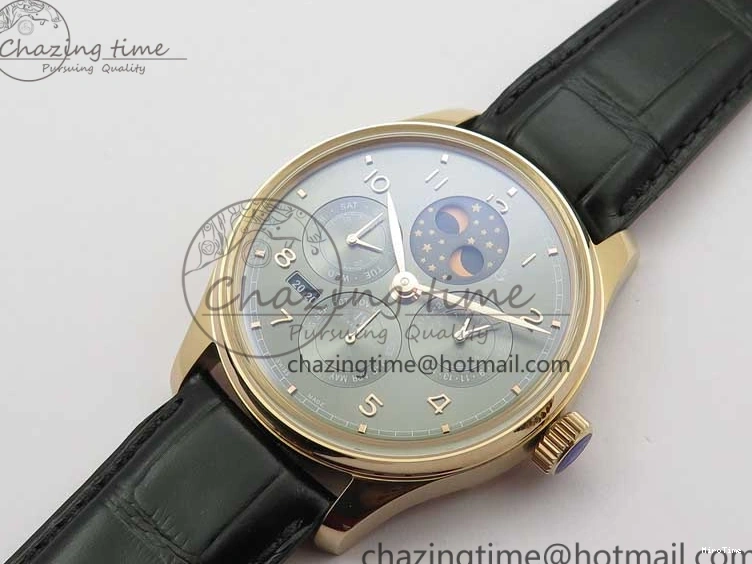 MIROTIME 0307 Elegant Portugieser Perpetual Calendar IW503302 RG V9F 1:1 Best Edition Gray Dial on Black Leather Strap A 7096